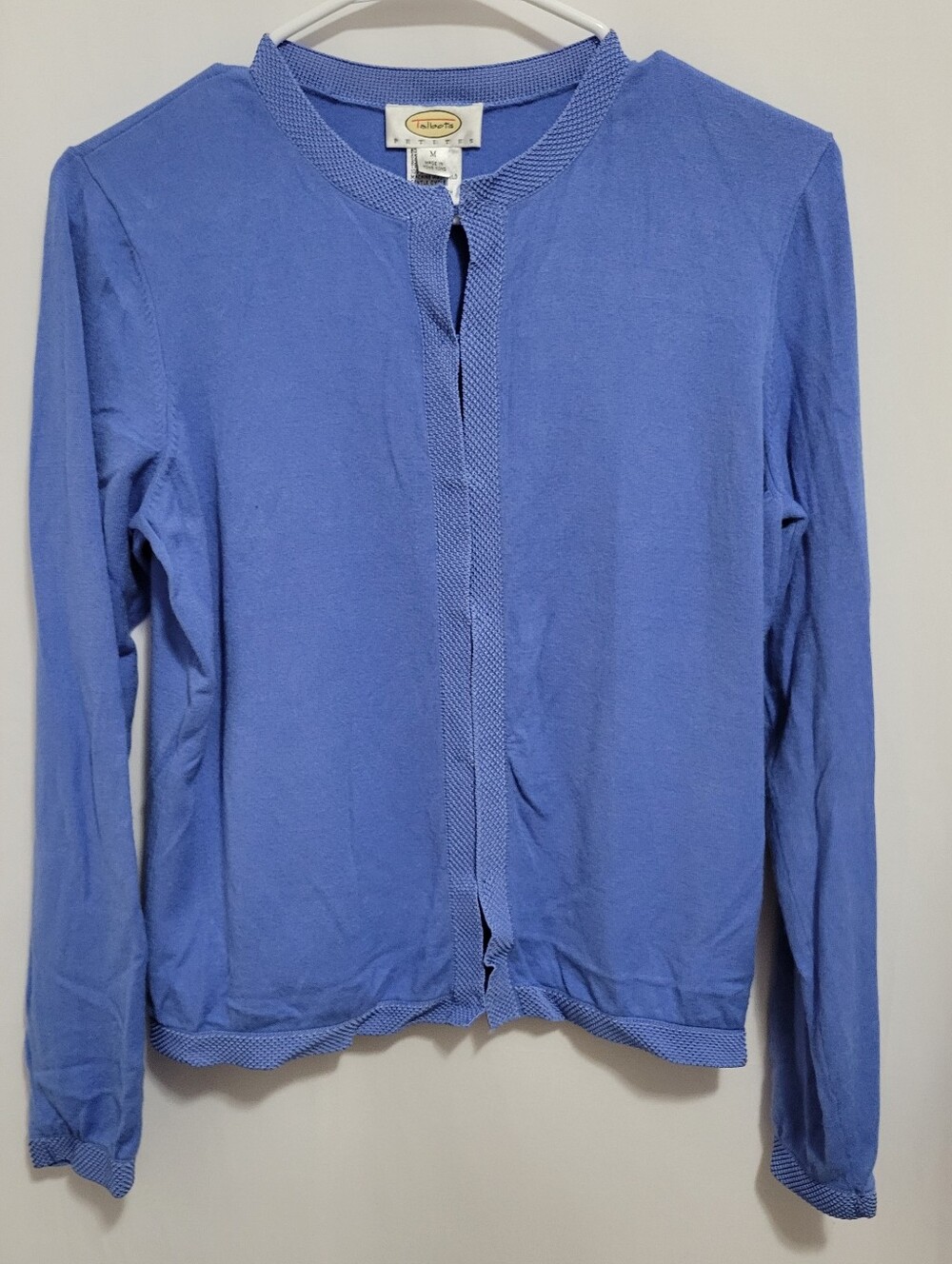 Talbots Petites Blue Knit Cardigan - Long Sleeve-Hook & Eye Closure, Size M